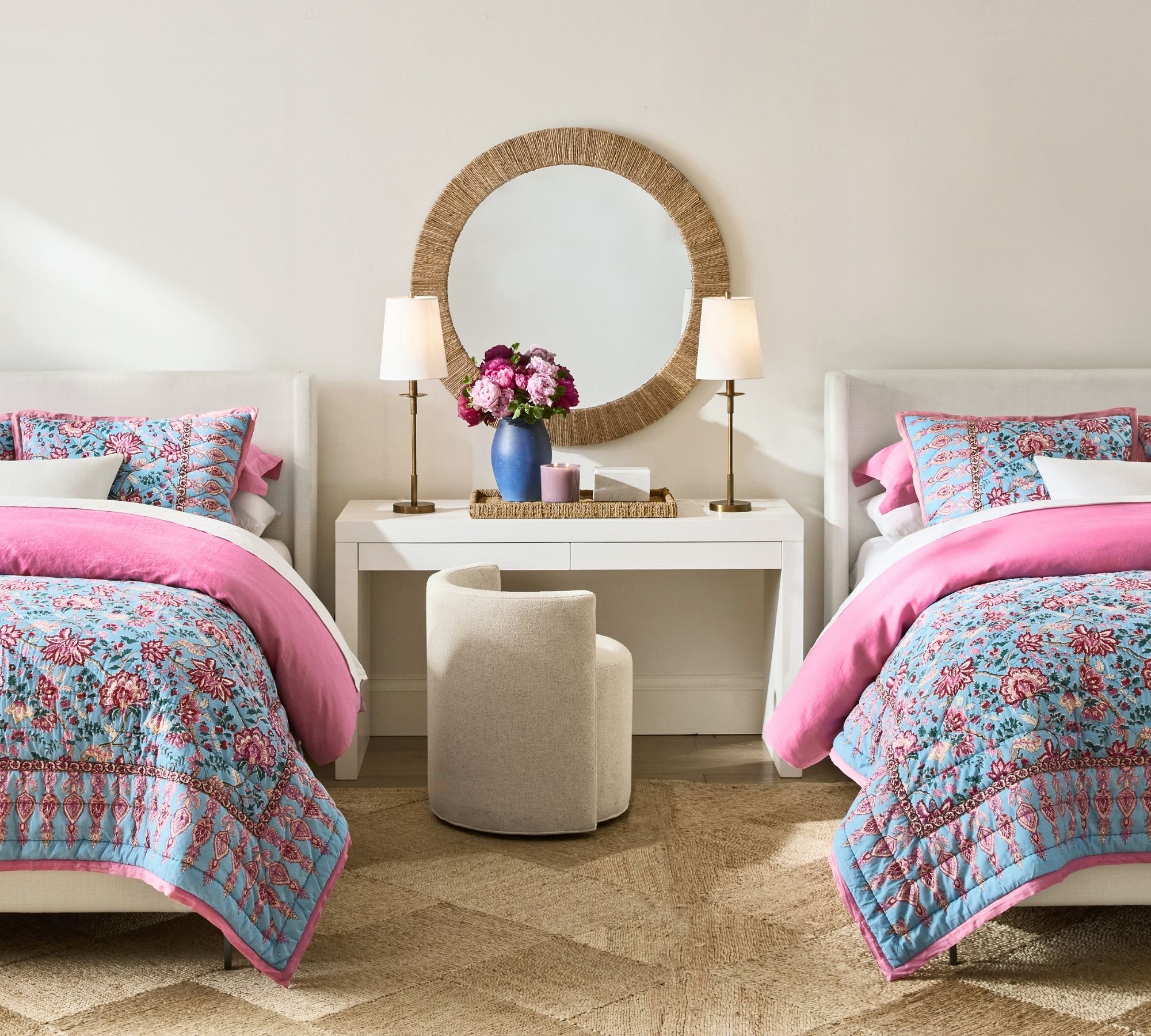 Rowan table lamps styled on bedside tables in a bedroom