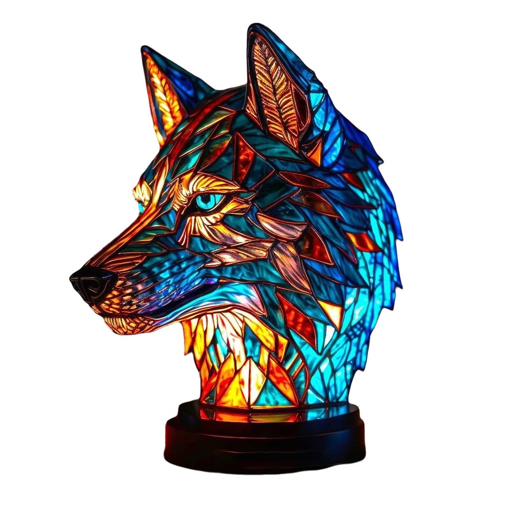 Lampe en résine Tête de Loup Magique (vue isolée)