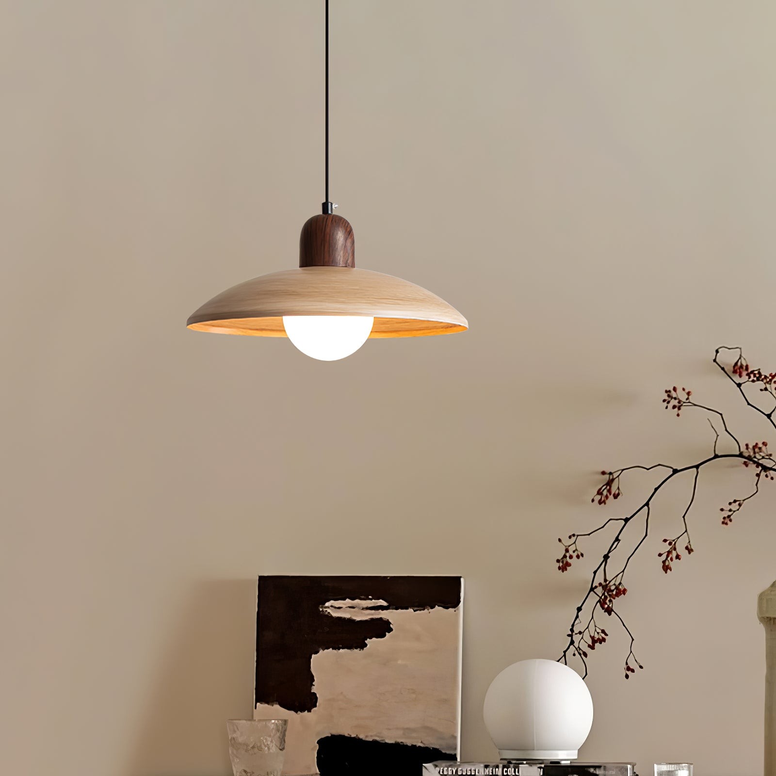 Pendant lamp installed above a decor console