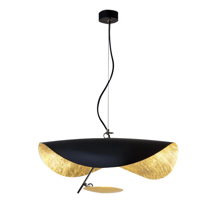 Komplette Pendelleuchte mit Baldachin, Aufhängekabel, gebogenem Schirm und LED-Scheibe