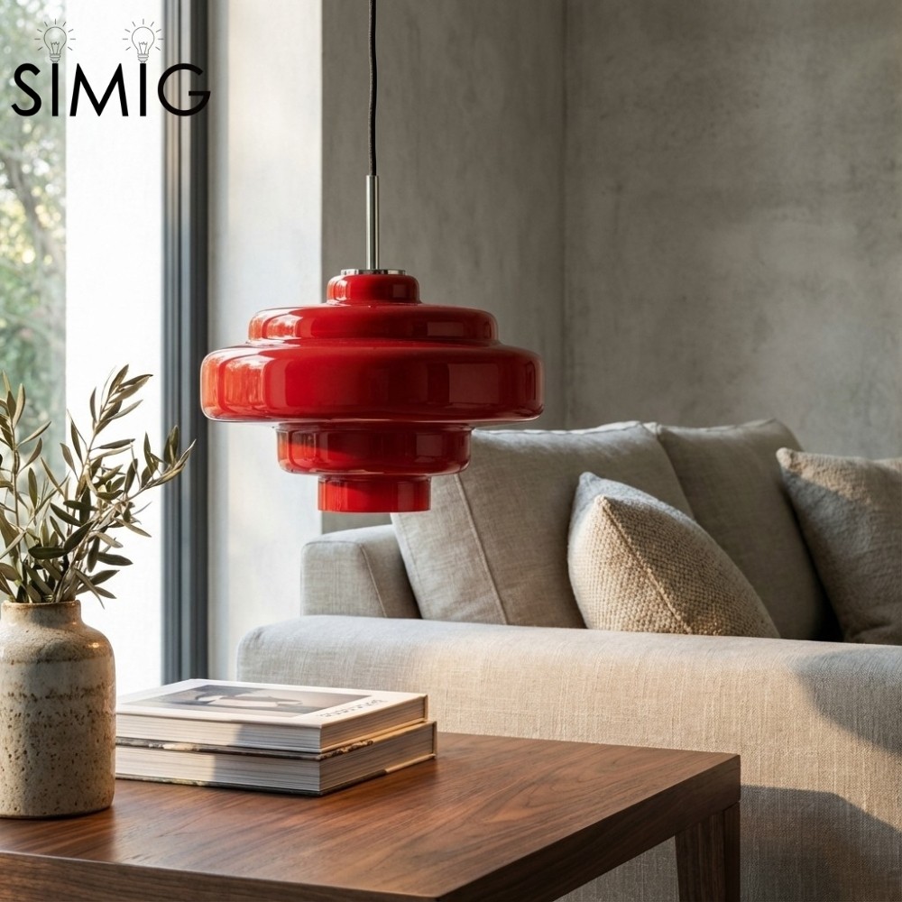 Red Koloro pendant in a living room corner