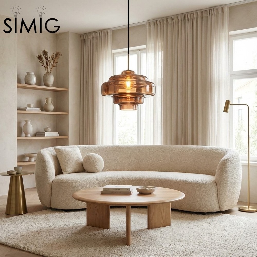 Amber Koloro pendant above seating area
