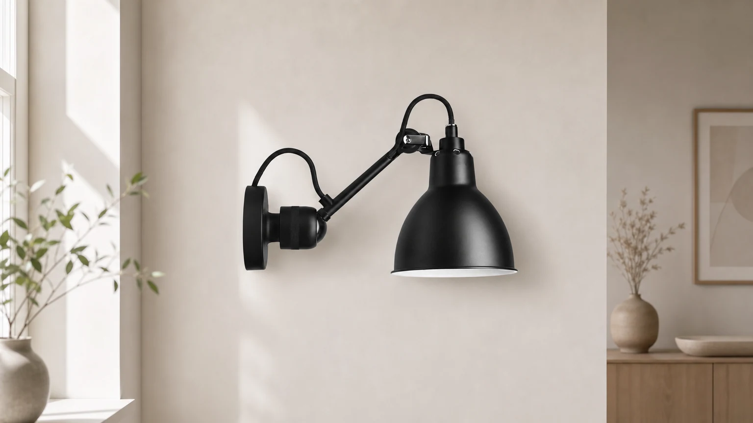 Applique/plafonnier à bras pivotant rotatif Nordic S91 installé dans une scène intérieure