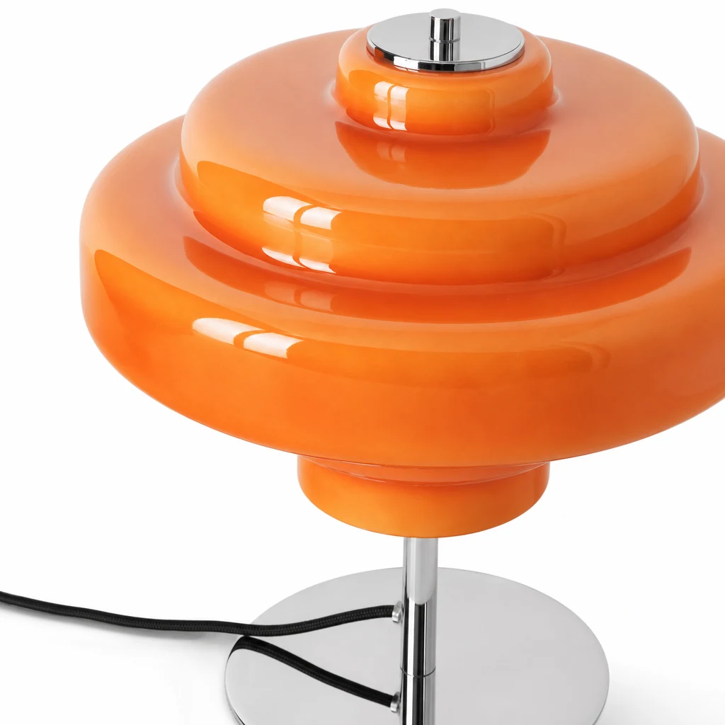 Close-up detail of Koloro glass shade and chrome base finish