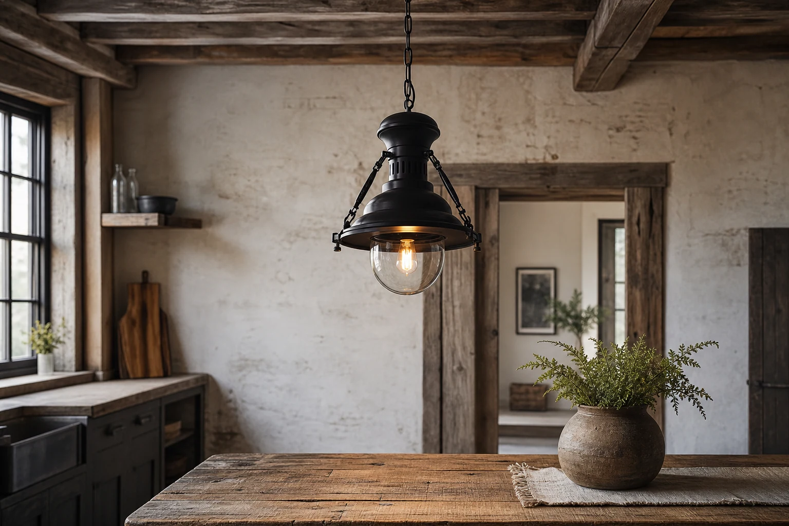 Industrial Country Metal Pendant Light in a lifestyle room scene