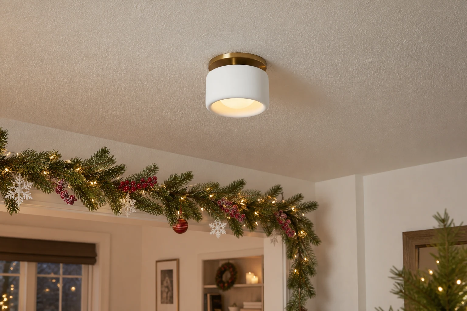 Cerova round porcelain flush mount in lifestyle room scene