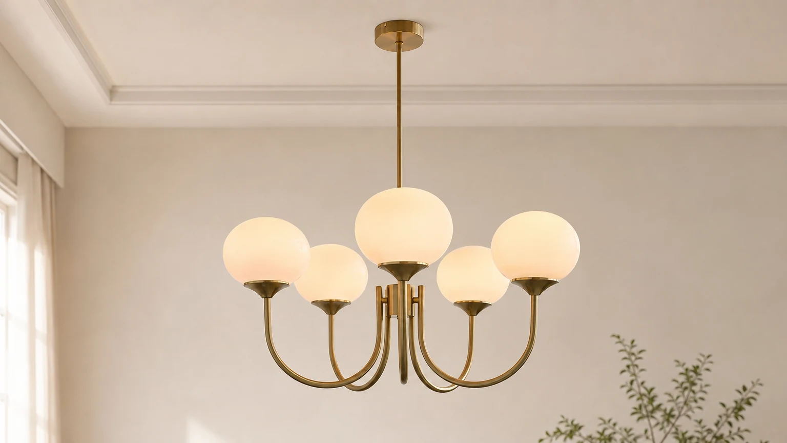 Der moderne Glasleuchter Marshmallow D776 ist in einem warmen, modernen Interieur installiert.